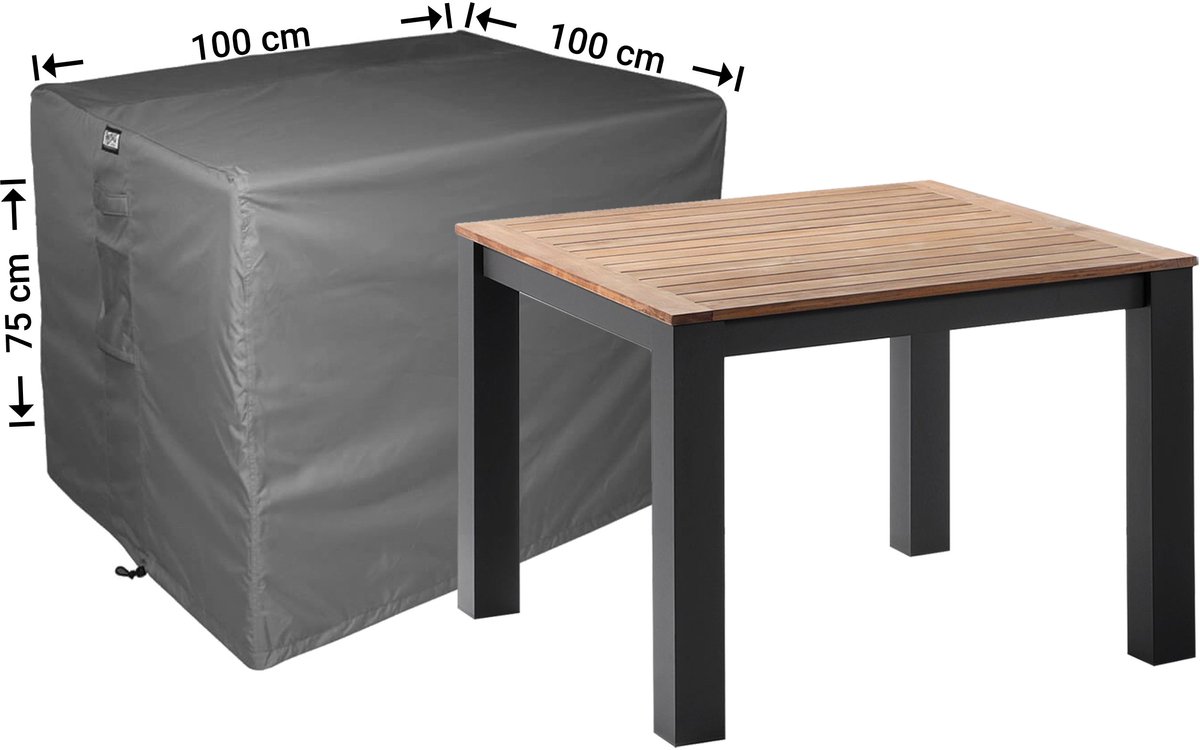 Raffles Covers Beschermhoes tuintafel - 100 x 100 H: 75 cm - D-RT100 - Waterdicht - Ademend - UV-bestendig - Elastisch rijgkoord - Beschermhoes tuinmeubelen Antraciet