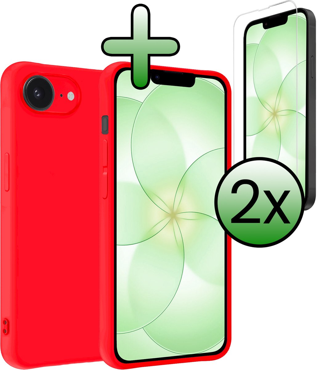 Hoesje Met 2x Screenprotector - Geschikt voor Apple iPhone 17e - Sterk & Shockproof - Back Cover - Siliconen Case - Telefoon Hoes - Rood