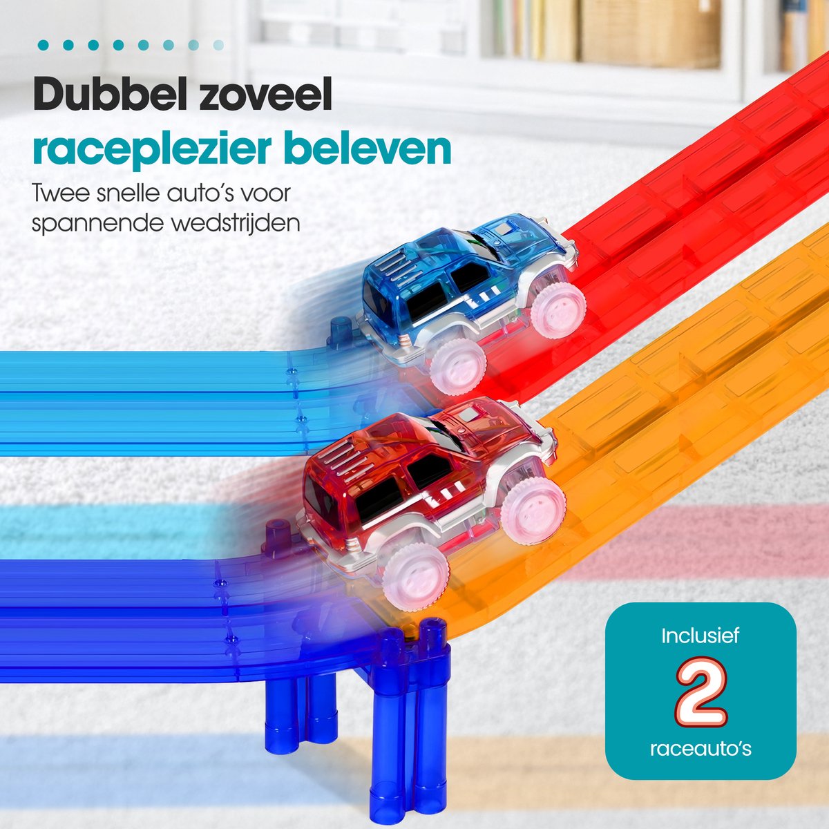 Magnetic tiles racebaan - 110 stuks - Magnetische tegels - Speelgoed - Travel set - Constructiespeelgoed - Magneet tegels - Montessori - Met 2 magna auto's — afbeelding 3