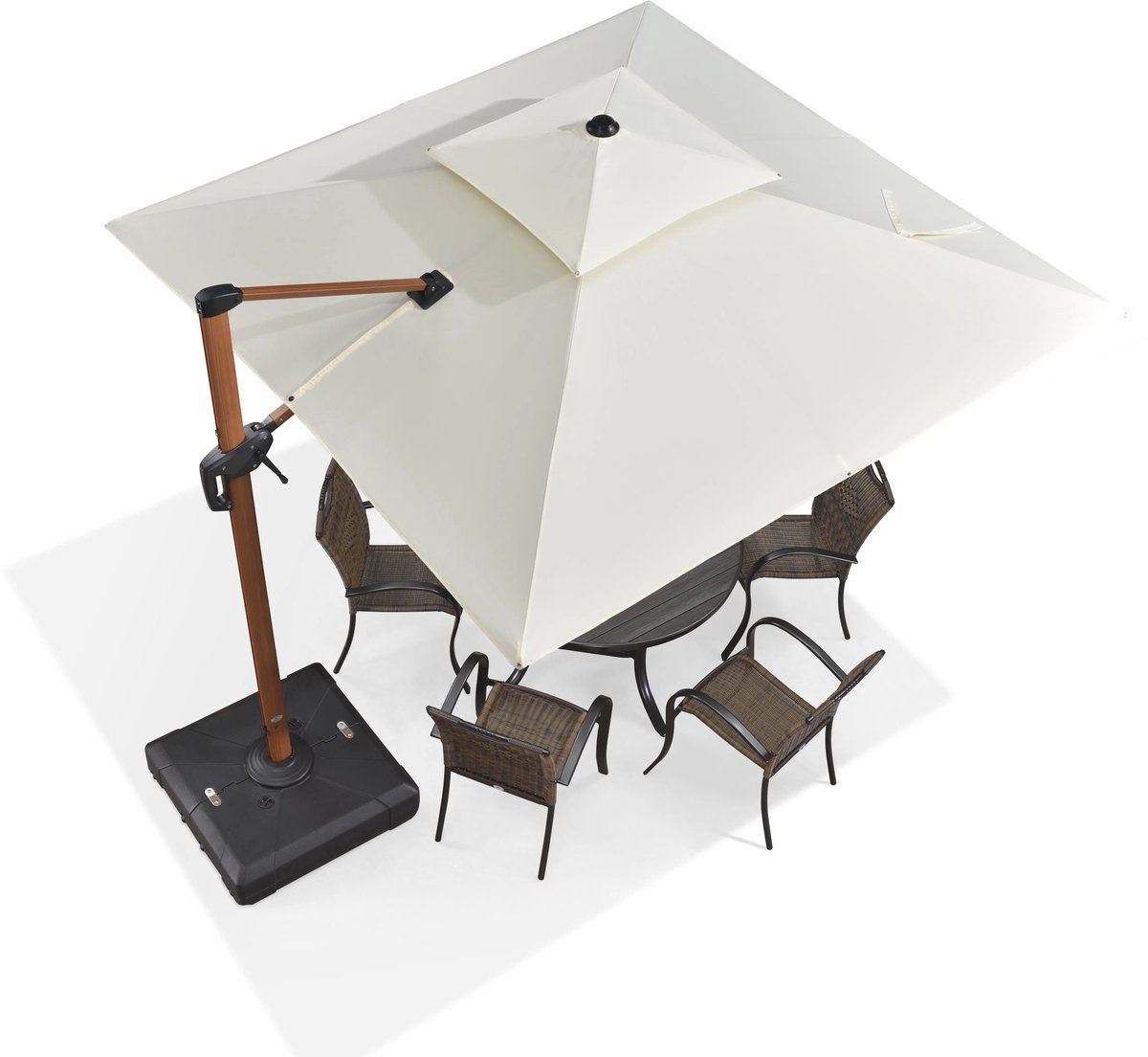 PURPLE LEAF Vierkant Parasol – 360 ° Draaibaar - Kantelbaar – UV werend doek - Houtlook - Windbestendige Zweefparasol