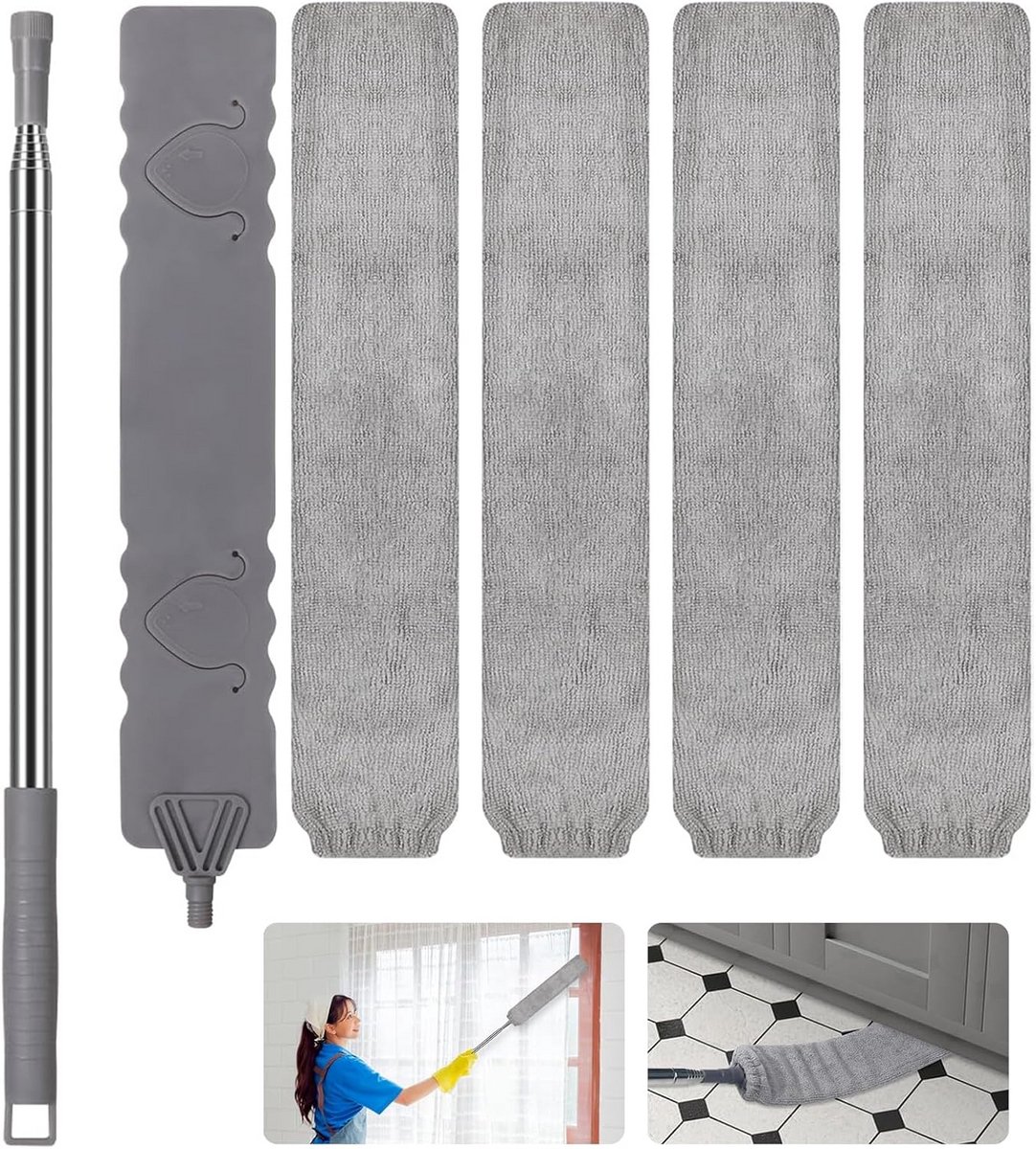 Telescopische stofdoek met wasbare doeken - Uittrekbare plumeau voor huishoudelijk gebruik