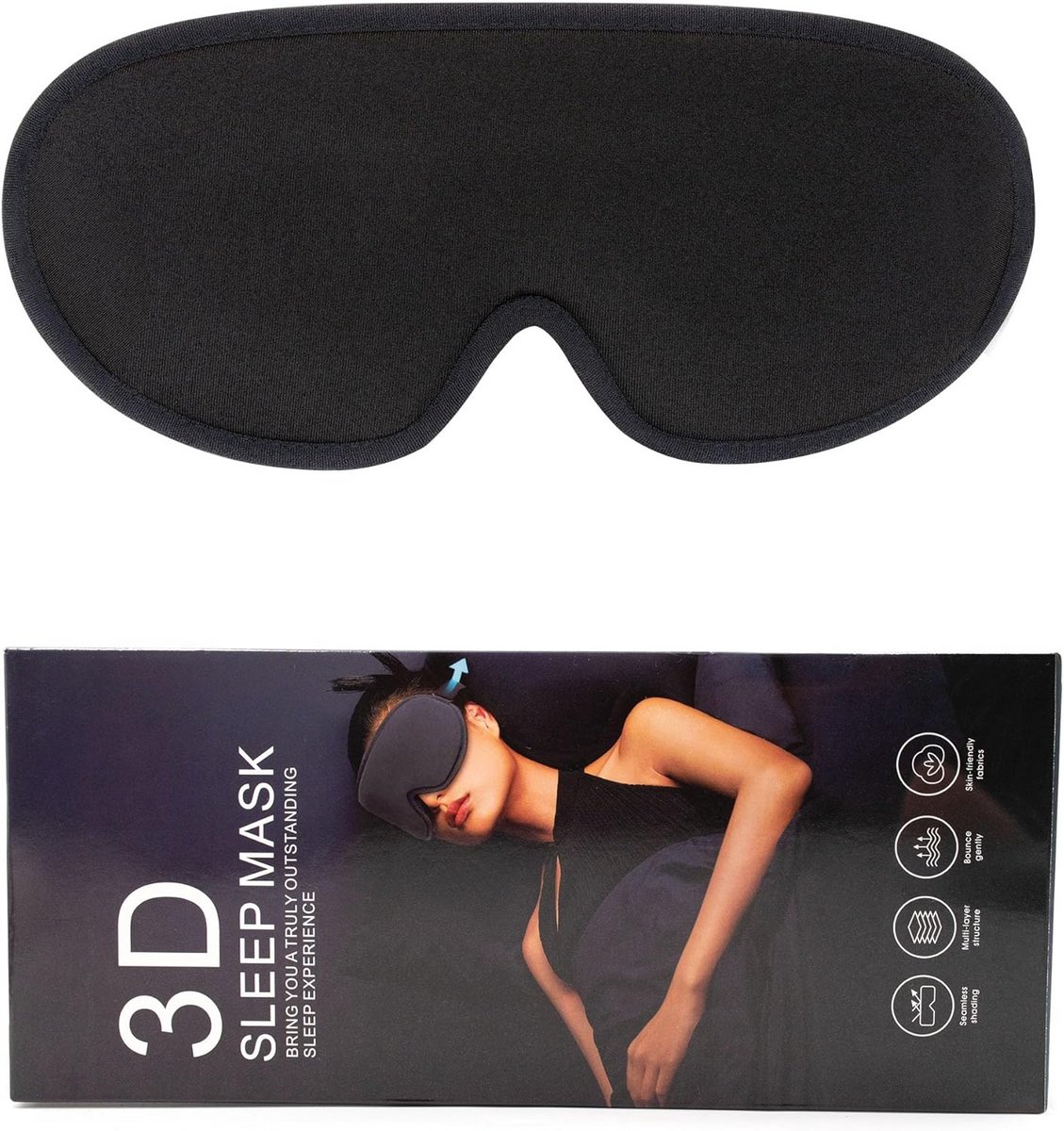 Slaapmasker - Oogmasker slapen - Licht blokkeren - 3D oogkassen - Verstelbaar - Zwart