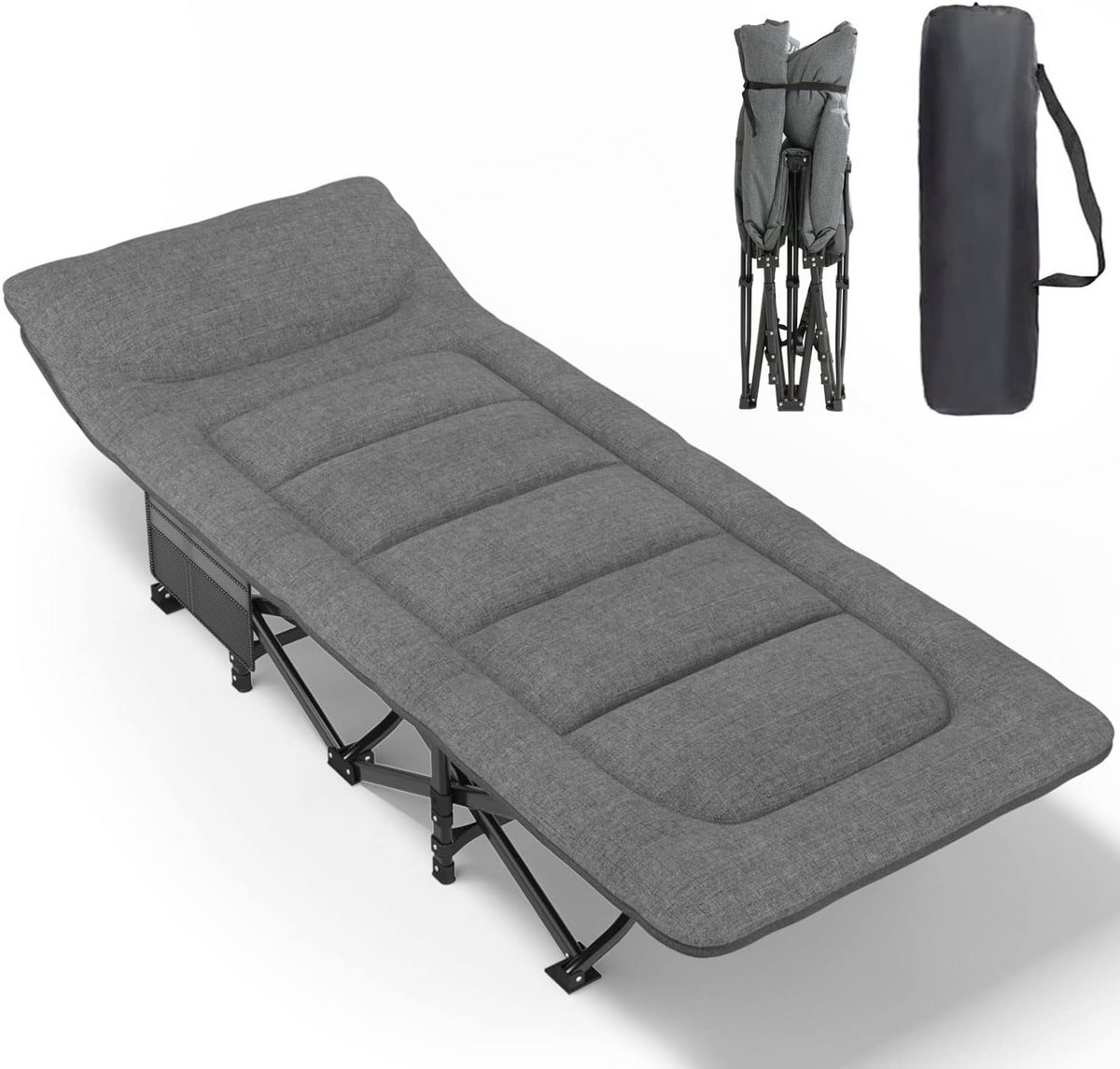 Draagbaar Campingbed voor Volwassenen - Lichtgewicht Vouwbed met Draagtas en Kussen - Ondersteunt tot 204 kg