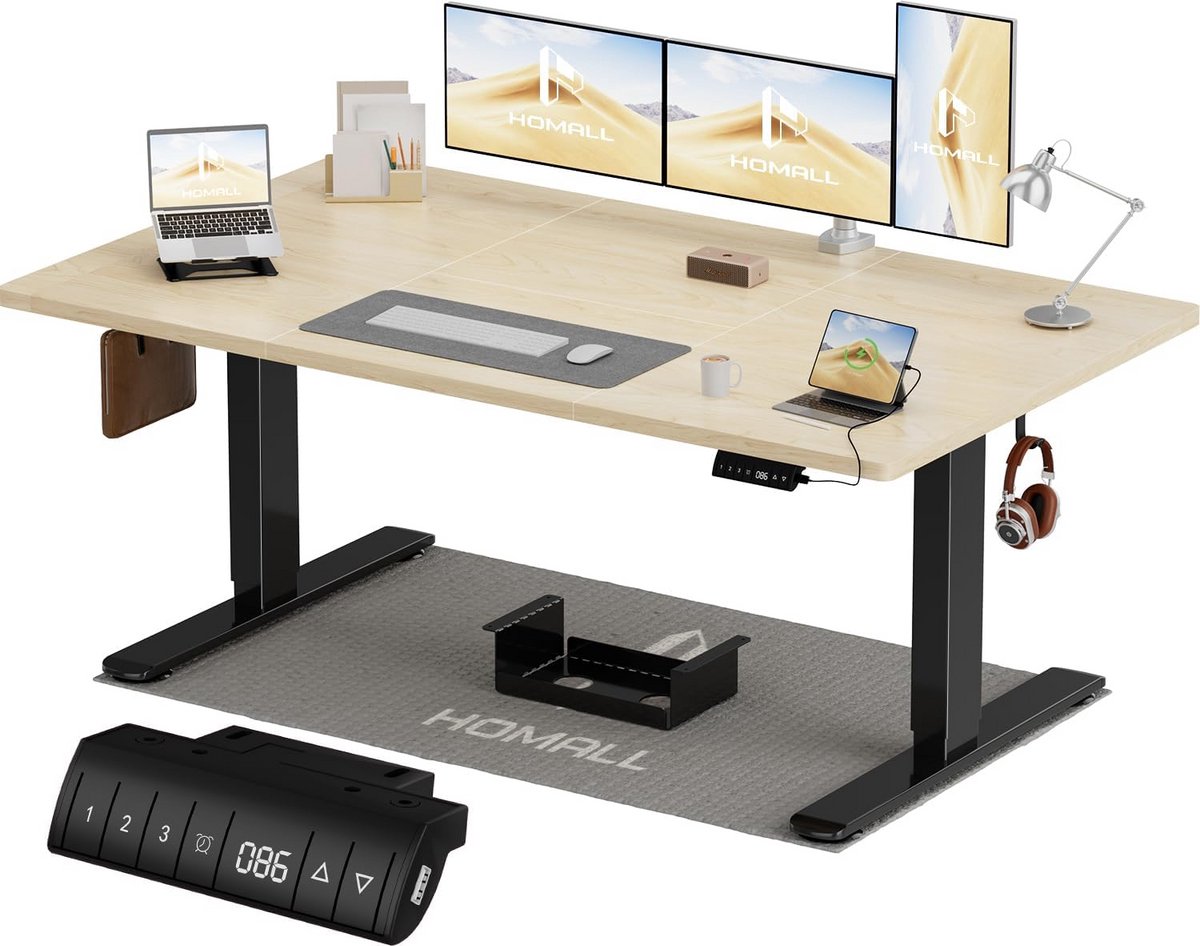 Verstelbaar Elektrisch Bureau 140x70 cm - Staand Bureau met Geheugenfunctie - Beige en Zwart