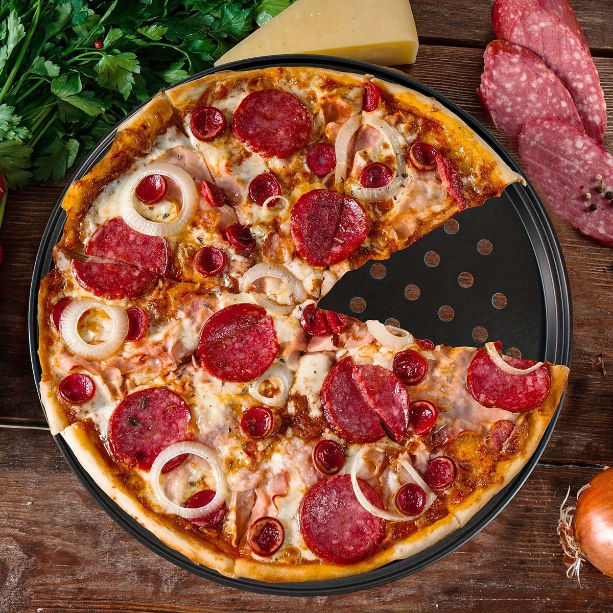 2-delige geperforeerde pizzapan geschikt voor antiaanbaklaag, 32 cm