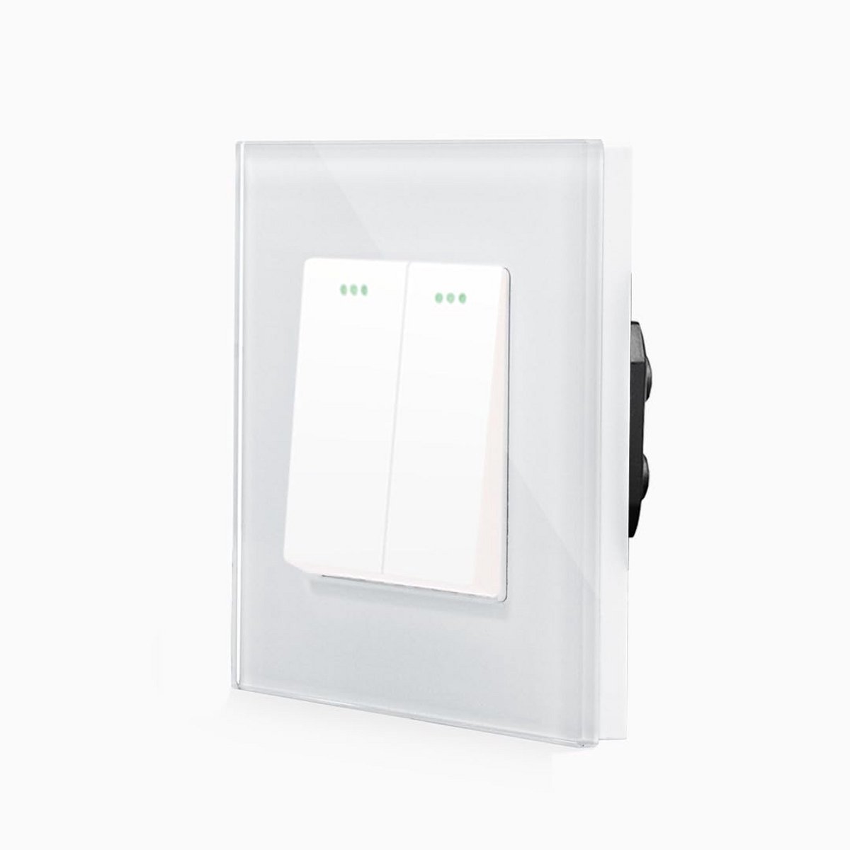 Dubbele Drukknop Schakelaar met Impulsfunctie en Glazen Frame Wit