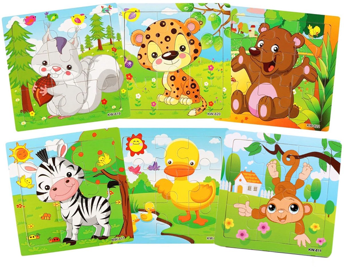6 Stuks Kinderpuzzel Voor Meisjes En Jongens Van 2-3 Jaar Met Dieren - Houten Puzzel, Educatief Speelgoed Voor Peuters