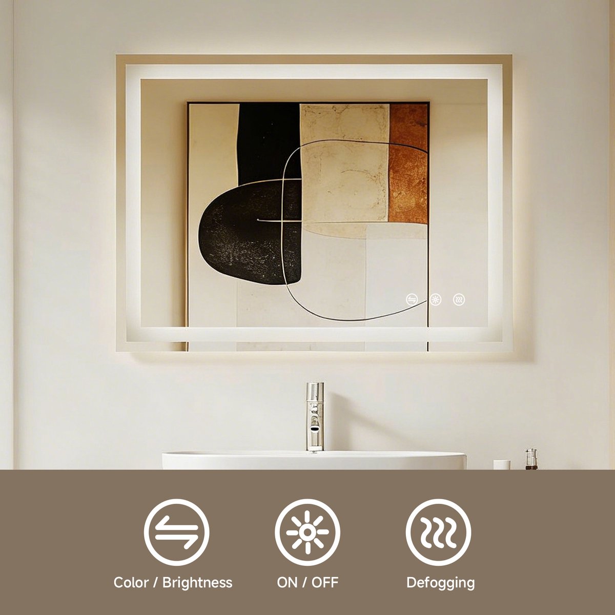 Auralum max Badkamerspiegel met verlichting - Badkamerspiegel Frameloos - Dimbaar - Anti-Condens - 3000K/4500K/6500K - Warm/Neutraal/Koud Wit - 100x60cm