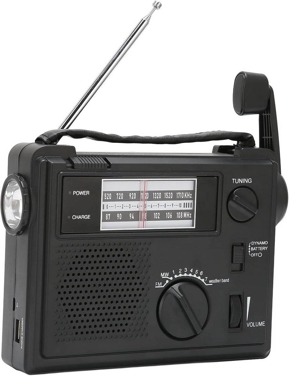 Draagbare Slinger Radio met FM/AM/Weerband en LED Zaklamp voor Buitenactiviteiten
