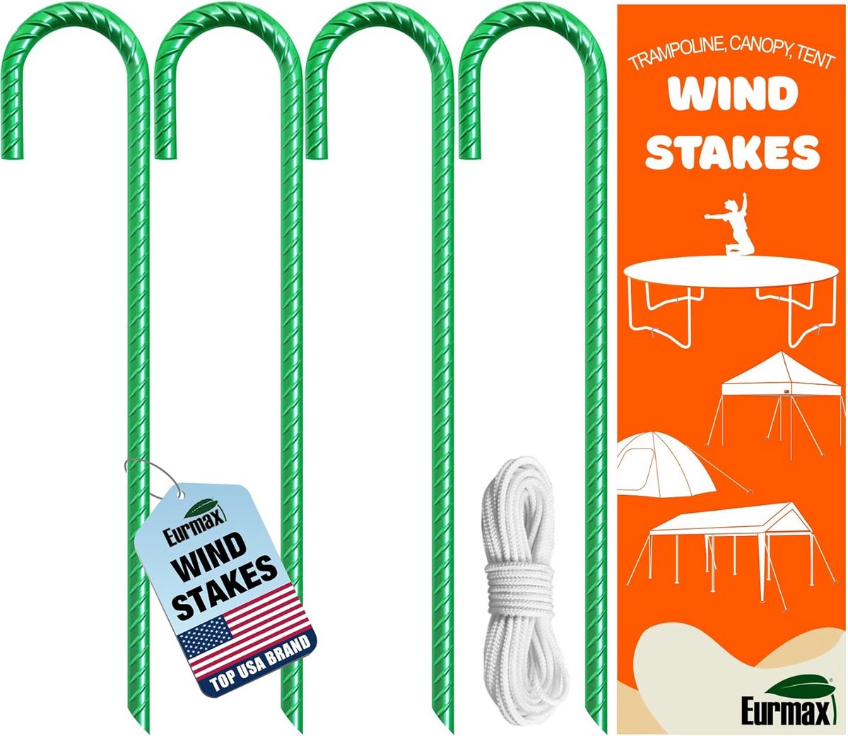 4x Verstevigde Grondharingen 30 cm (12 Inch) met J-Haak voor Trampoline, Tent en Schutting