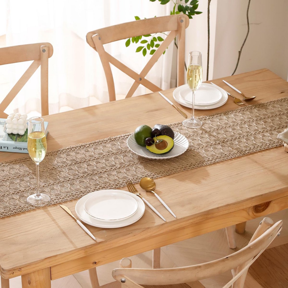 Loper Tafelloper Jute Macramé 30 x 183 cm Rustiek Beige Tafeldecoratie