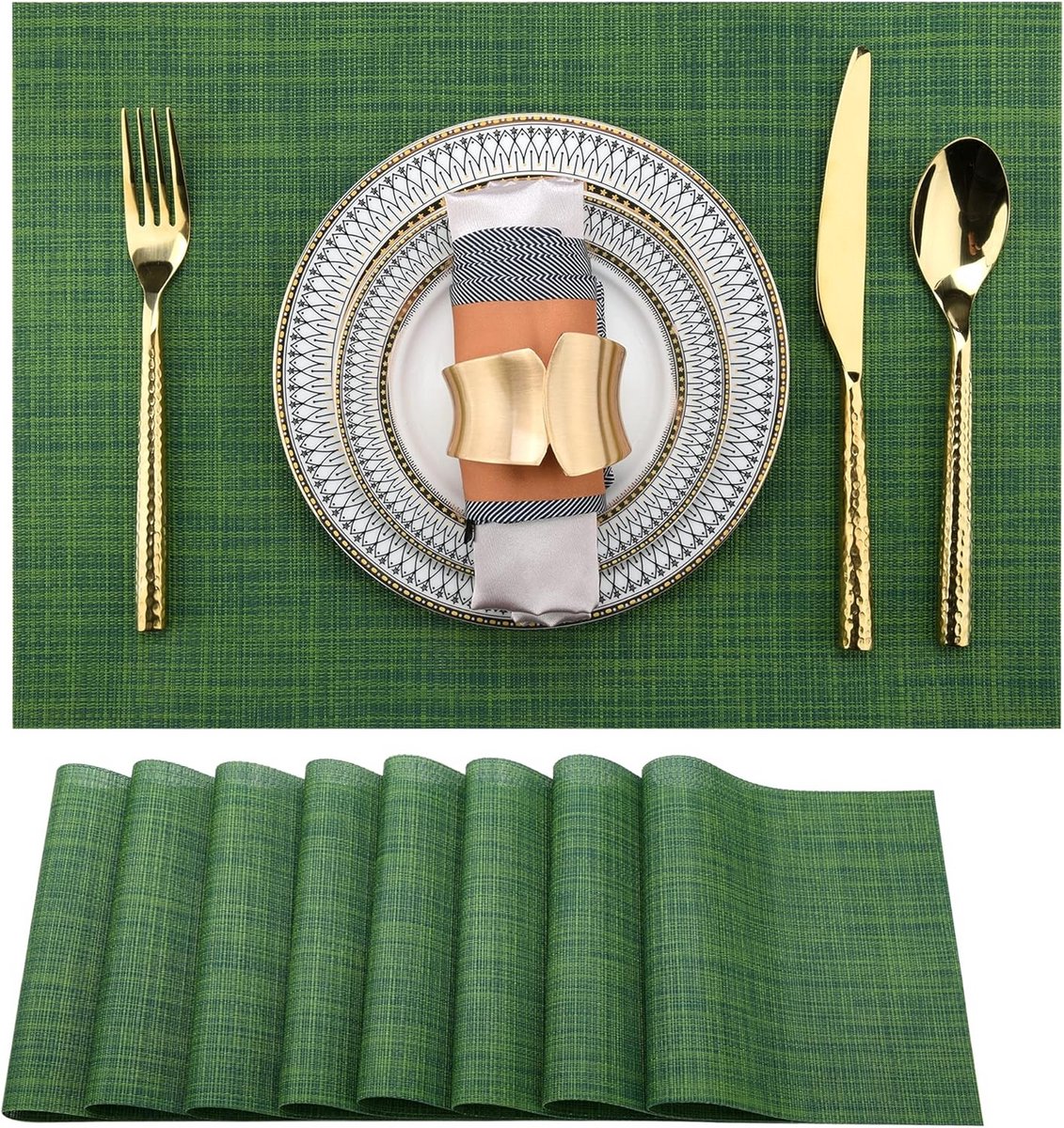 Set van 8 Groene Placemats - Afwasbaar en Hittebestendig Vinyl voor Eettafel