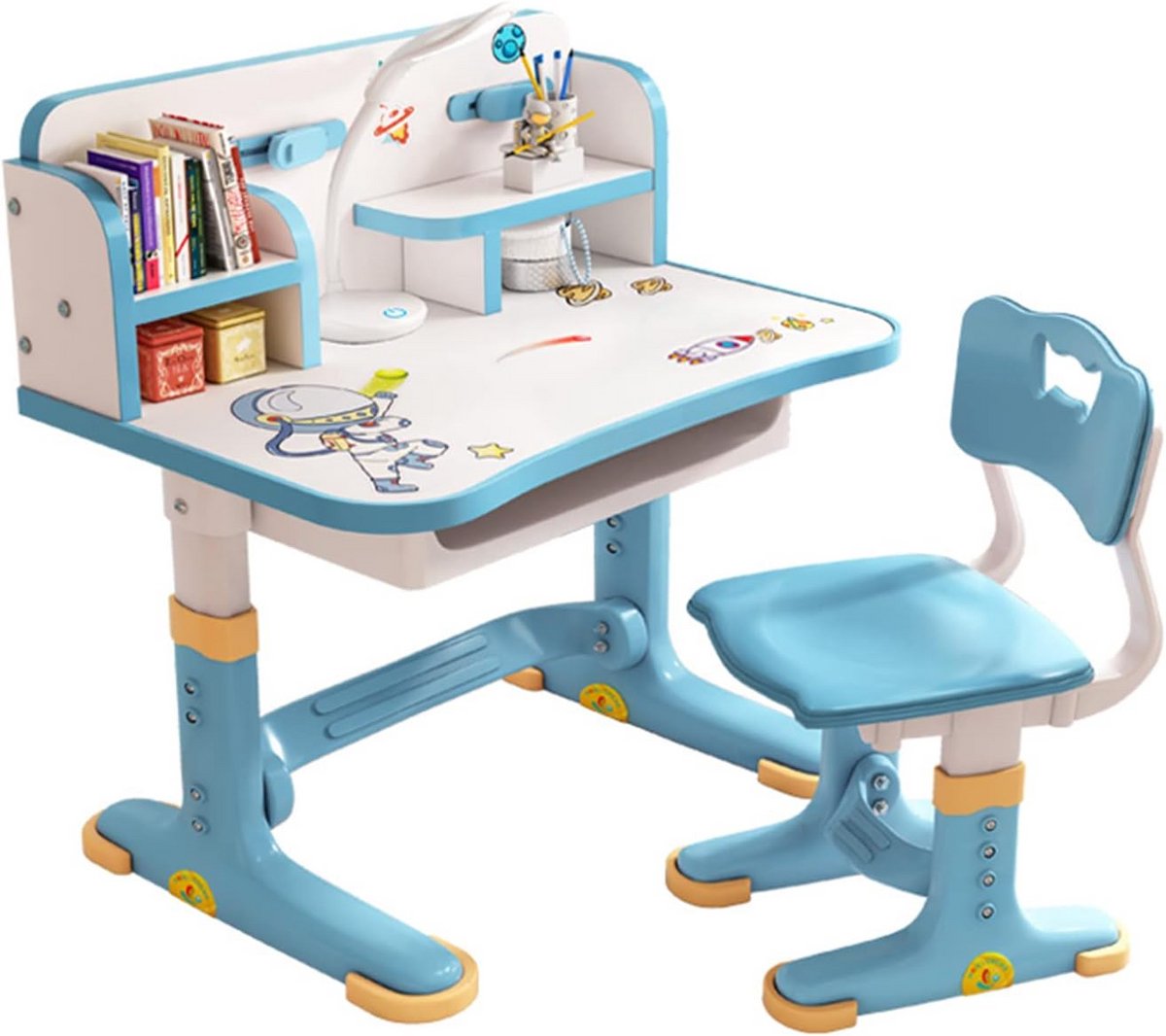 In Hoogte Verstelbare Kinderbureau Set met Stoel en Opbergruimte Blauw
