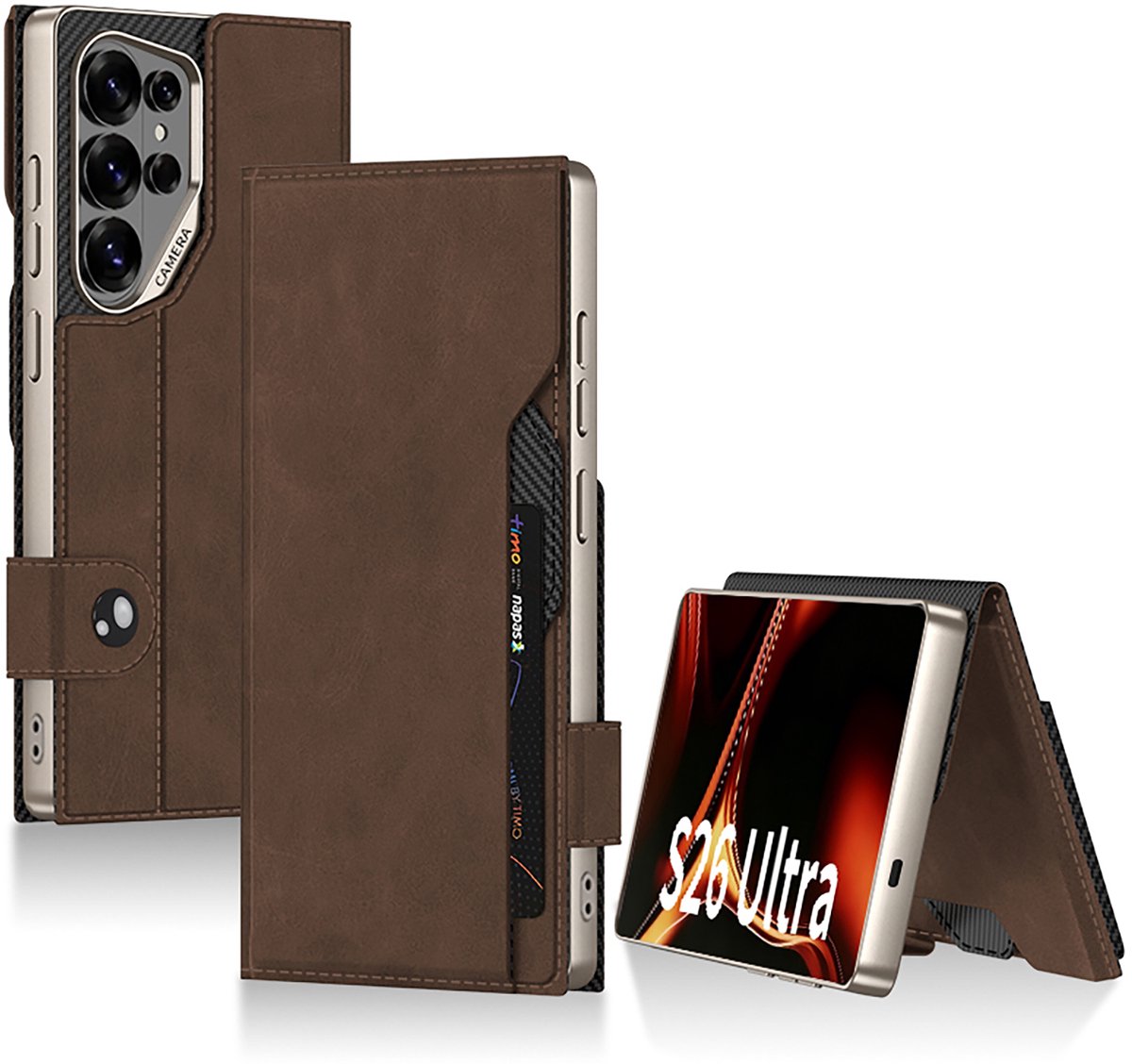 Casemania Hoesje Geschikt voor Samsung Galaxy S26 Ultra - Bruin - Luxe Kunstleer Bookcase met Pasjeshouder Cover