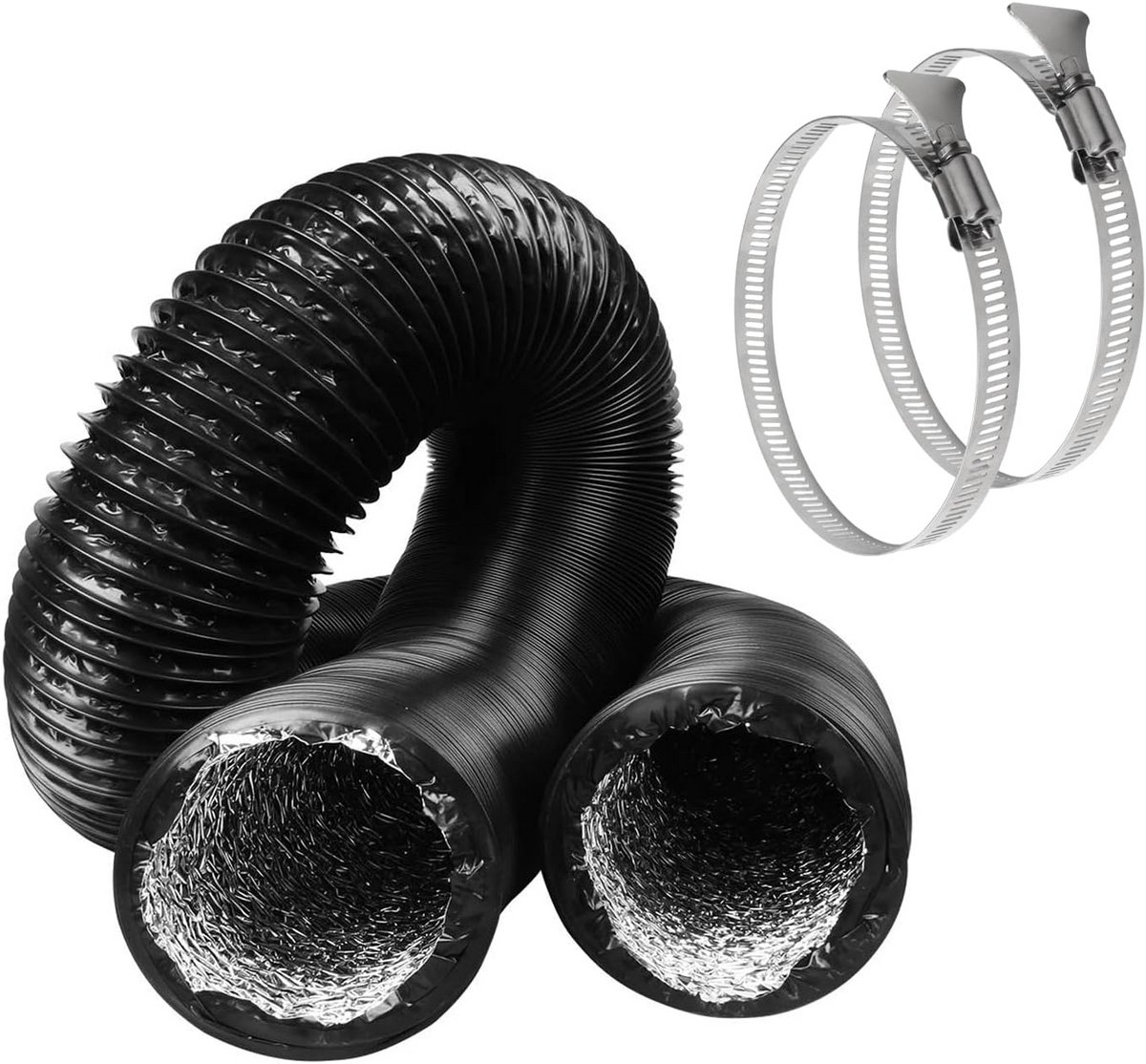 Flexibele Afvoerslang 100mm Zwart PVC Aluminium 6 Meter met Klemmen