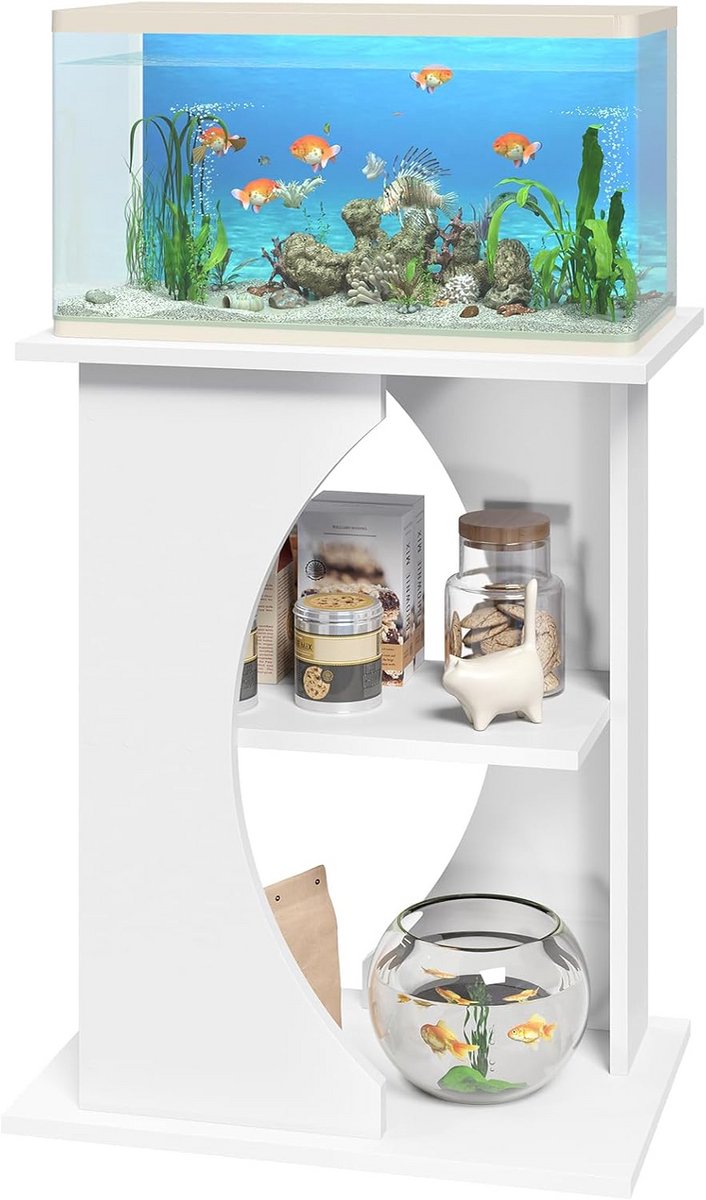 Aquariumkast Aquariumstandaard - Stevige Metalen Viskast met 3 Opbergniveaus - Modern Aquarium Meubel voor 37-75L Aquariums - Ruimtebesparend Aquarium Rek - Viskom Standaard - Aquarium Tafel Wit