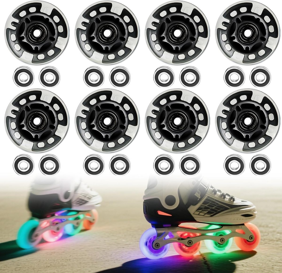 8x Lichtgevende Inline Skate Wielen 76mm met Kogellagers voor Rollerschaatsen