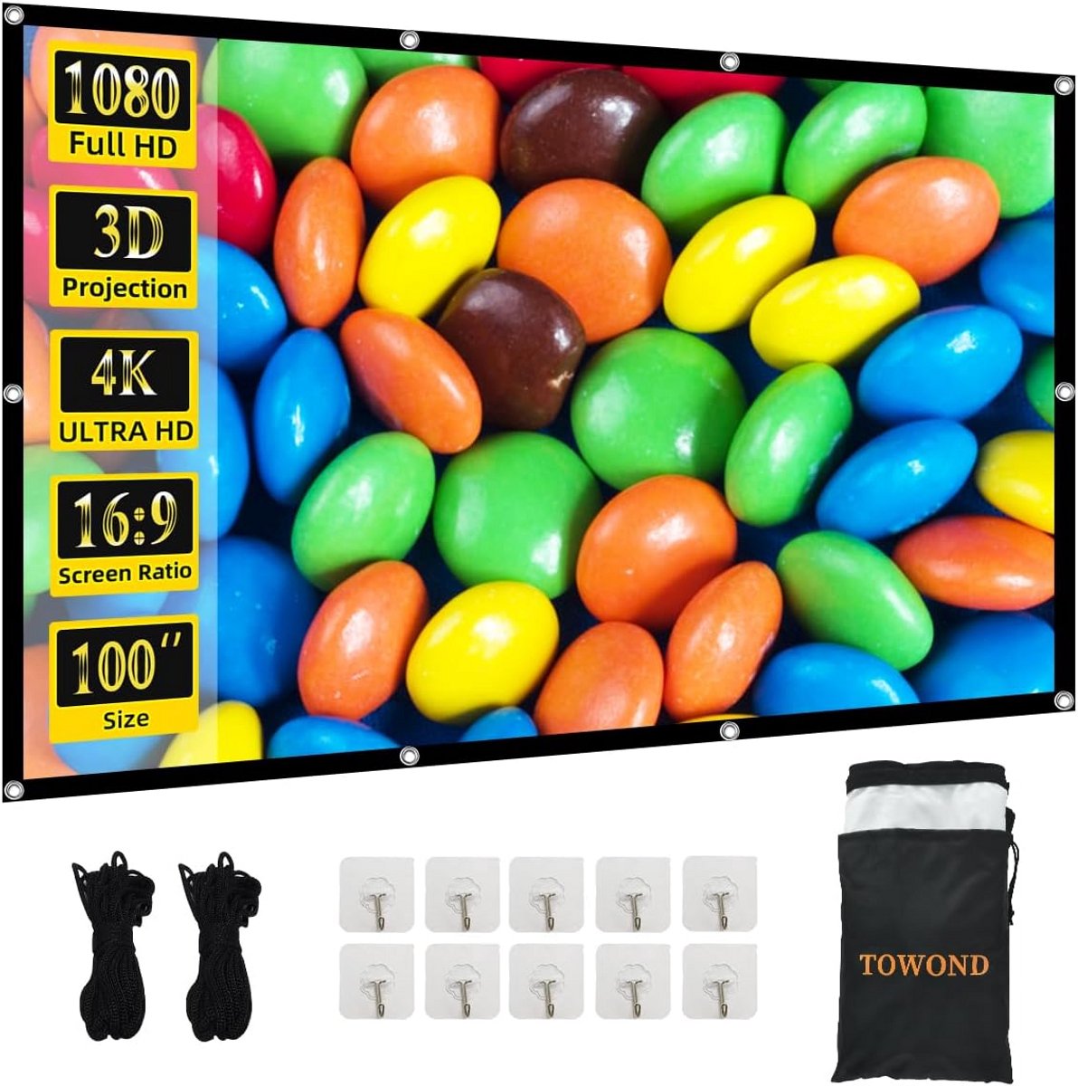 Draagbaar 100 inch 4K HD Projectiescherm Opvouwbaar voor Thuis en Tuinbioscoop