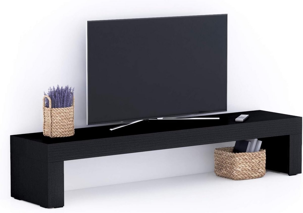 TV-stand 180 cm zwart voor tot 77 inch - evolution design met kabelmanagement