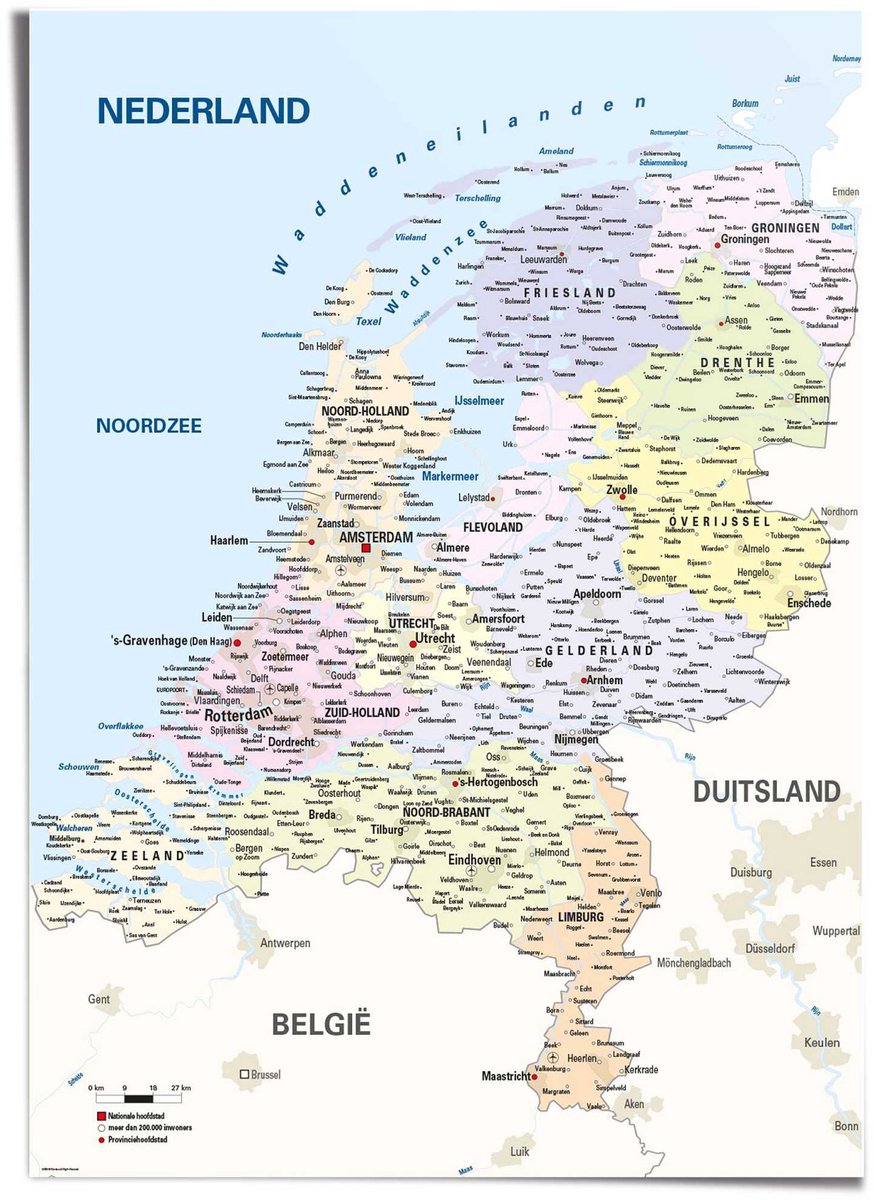 REINDERS XXL Poster Kaart van Nederland - 140 x 100 - Papier - REINDERS blauw