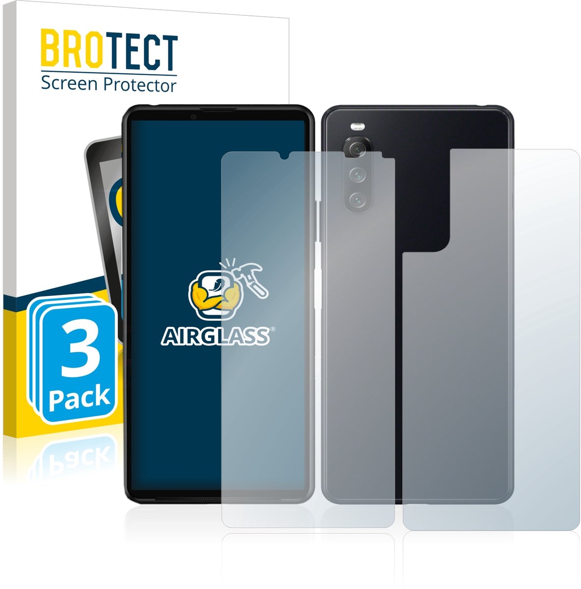 Screenprotector 3 Stuks voor Sony Xperia 10 III (Voor+Achter) Beschermglas transparant