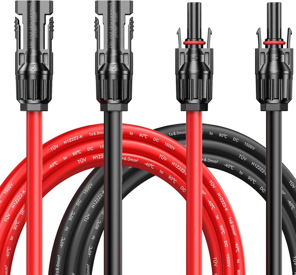 6mm² Zonnepaneelkabel Verlengkabel Paar met Zonneconnector 1500V Hoge Geleidbaarheid