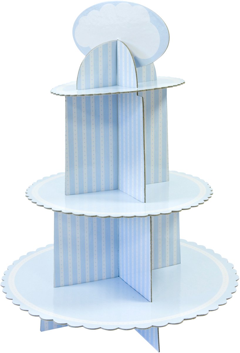 HOBI - Cupcake standaard van wit en blauw karton 30 x 42 cm voor babyshower