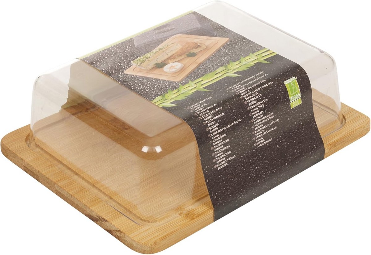 Bamboe Kaasplank met Acryl Deksel 25 x 19 x 7,5 cm - Houten Dienblad & Opslagplateau