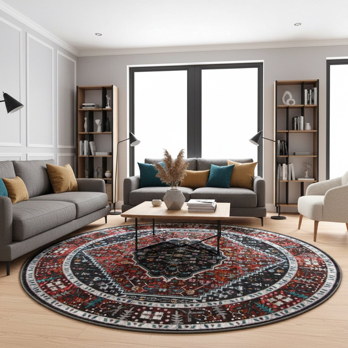 Muratap Picasso Paloma Rond Vintage Vloerkleed - Terra / Oranje - Laagpolig- 200 CM Ø Multikleur