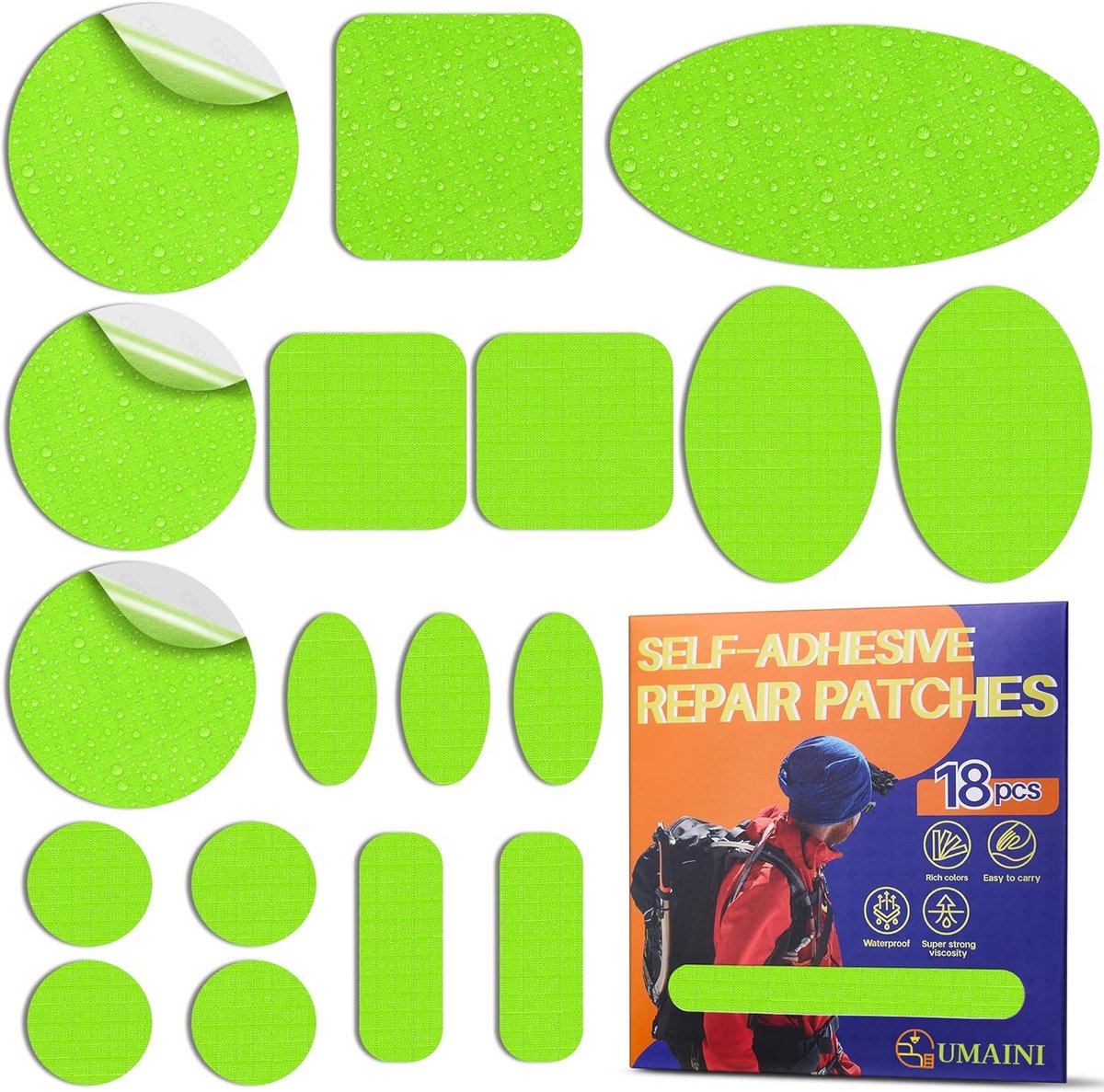 Zelfklevende Reparatiepatches voor Donsjassen en Tenten - 18 Stuks Waterdicht Nylon