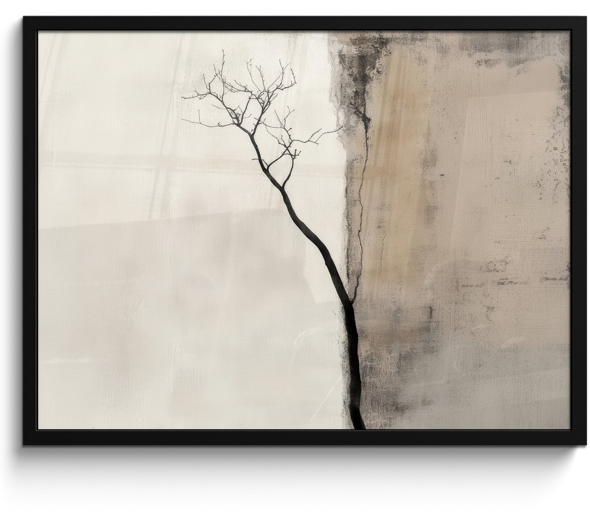 FrameYourWall Poster in lijst - Fotolijst 70x50 cm - Posters - Wabi sabi - Plant - Beige - Posterlijst zwart - Decoratie - Wanddecoratie woonkamer - Muurdecoratie slaapkamer Japandi - Plant