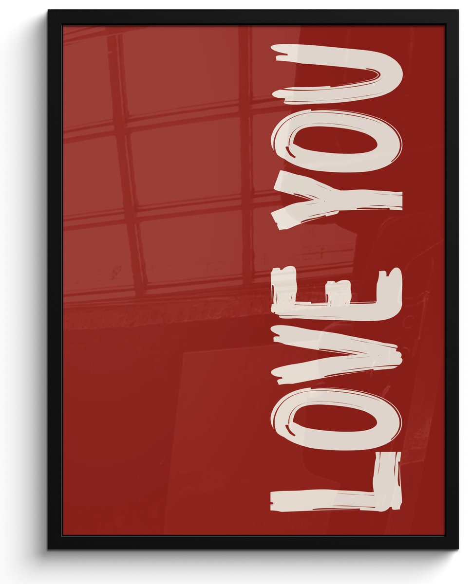 FrameYourWall Poster in lijst - Fotolijst 50x70 cm - Posters - Schuin - Loveyou - Rood - Posterlijst zwart - Decoratie - Wanddecoratie woonkamer - Muurdecoratie slaapkamer Love you