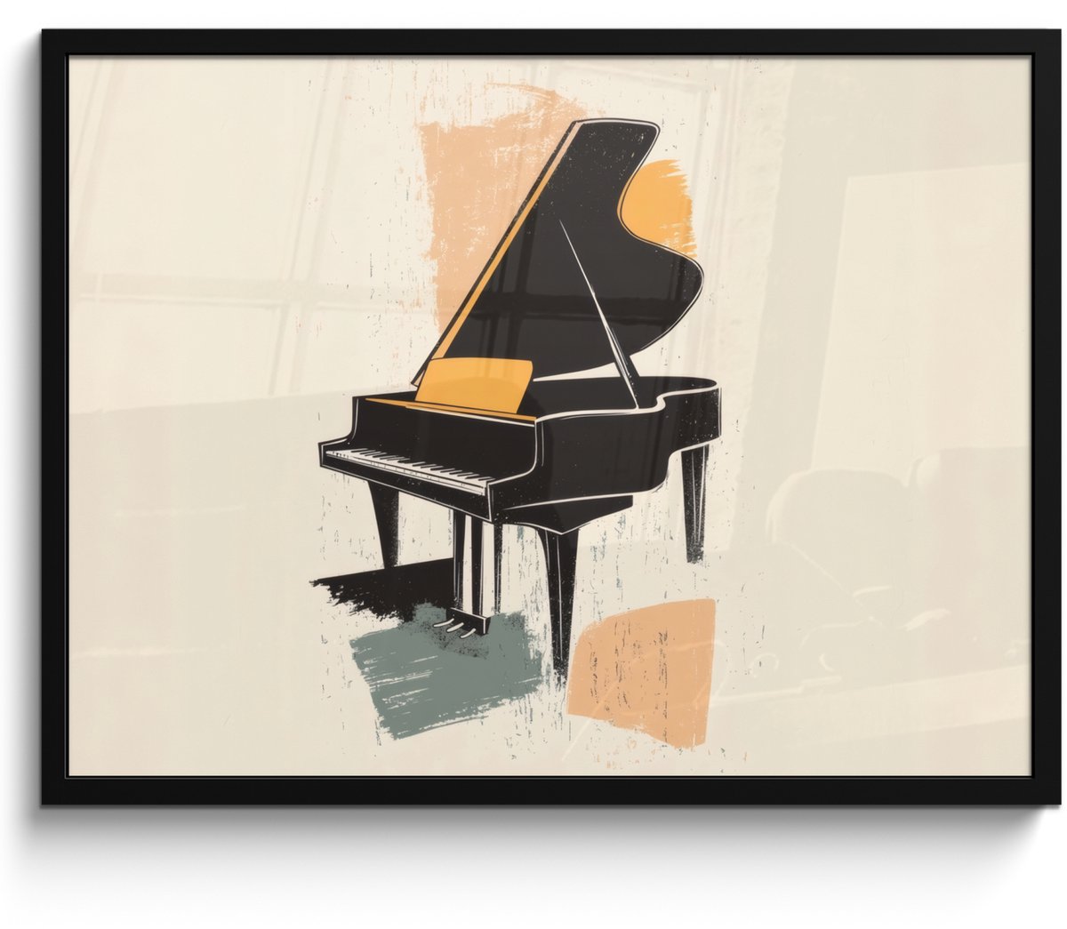 FrameYourWall Poster in lijst - Fotolijst 70x50 cm - Posters - Vleugel - Zwart - Abstract - Illustratie - Posterlijst zwart - Decoratie - Wanddecoratie woonkamer - Muurdecoratie slaapkamer Piano - Illustratie