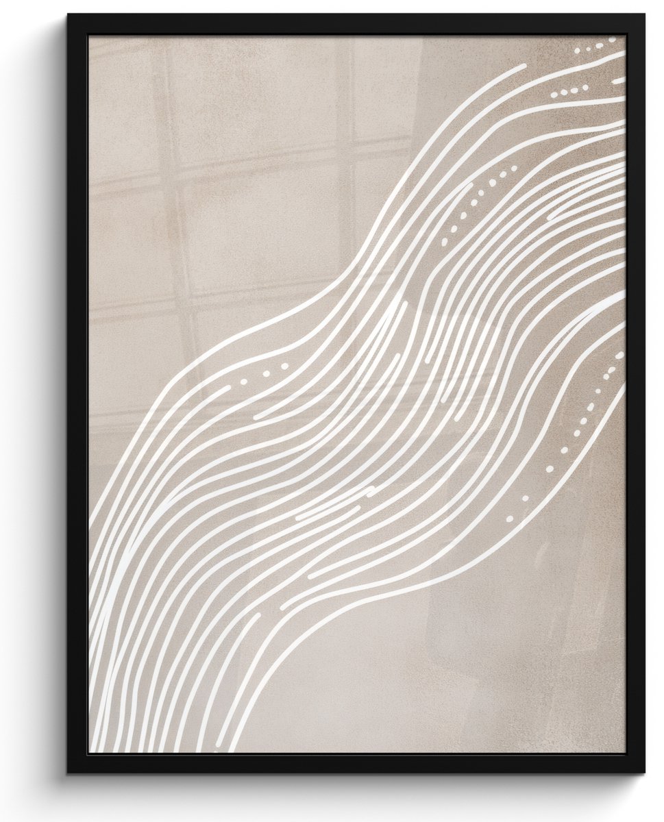 FrameYourWall Poster in lijst - Fotolijst 50x70 cm - Posters - Golvende lijnen - Vloeiend - Zandkleurig - Posterlijst zwart - Decoratie - Wanddecoratie woonkamer - Muurdecoratie slaapkamer