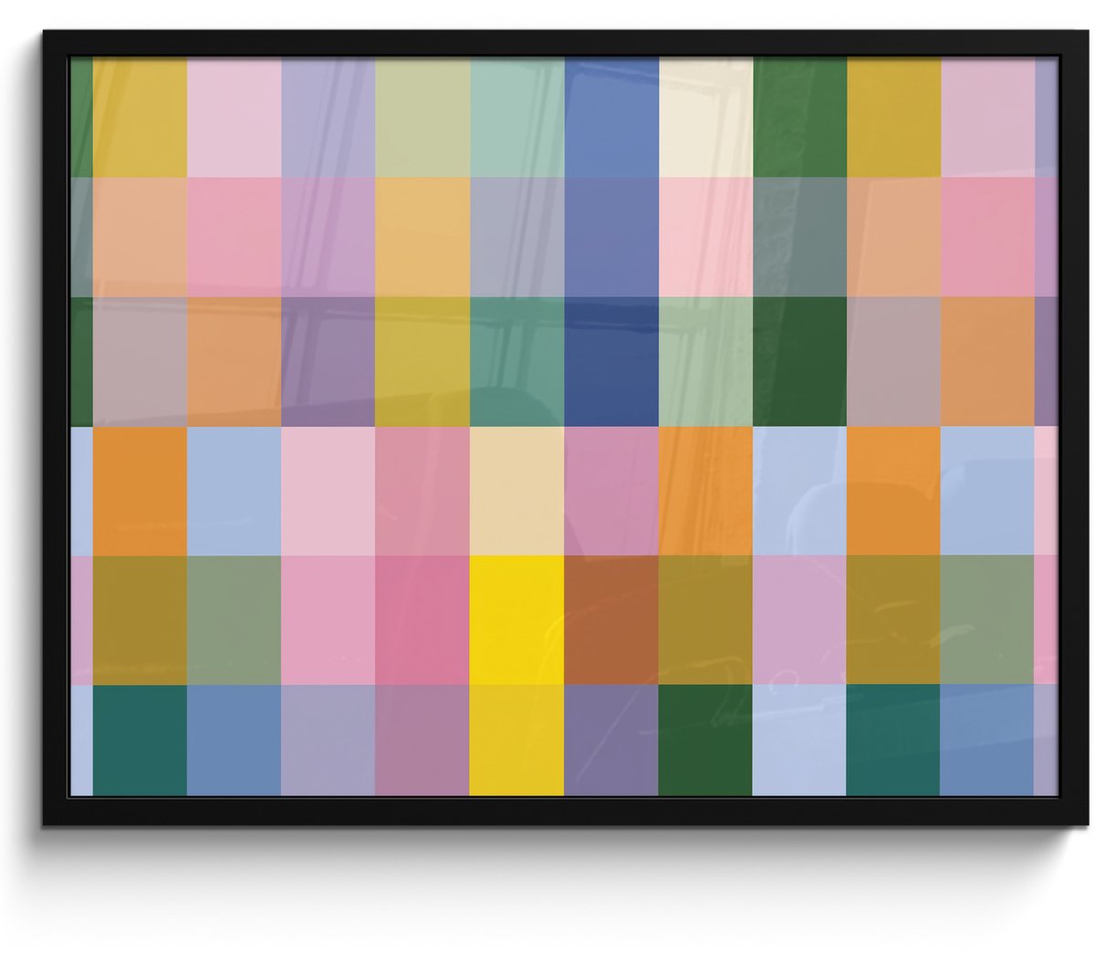 FrameYourWall Poster in lijst - Fotolijst 70x50 cm - Posters - Blokken - Vierkant - Patroon - Gekleurd - Posterlijst zwart - Decoratie - Wanddecoratie woonkamer - Muurdecoratie slaapkamer