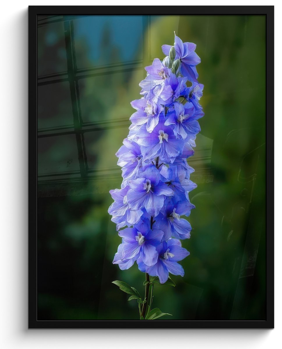 FrameYourWall Poster in lijst - Fotolijst 50x70 cm - Posters - Bloemen - Blauw - Dennenboom - Posterlijst zwart - Decoratie - Wanddecoratie woonkamer - Muurdecoratie slaapkamer
