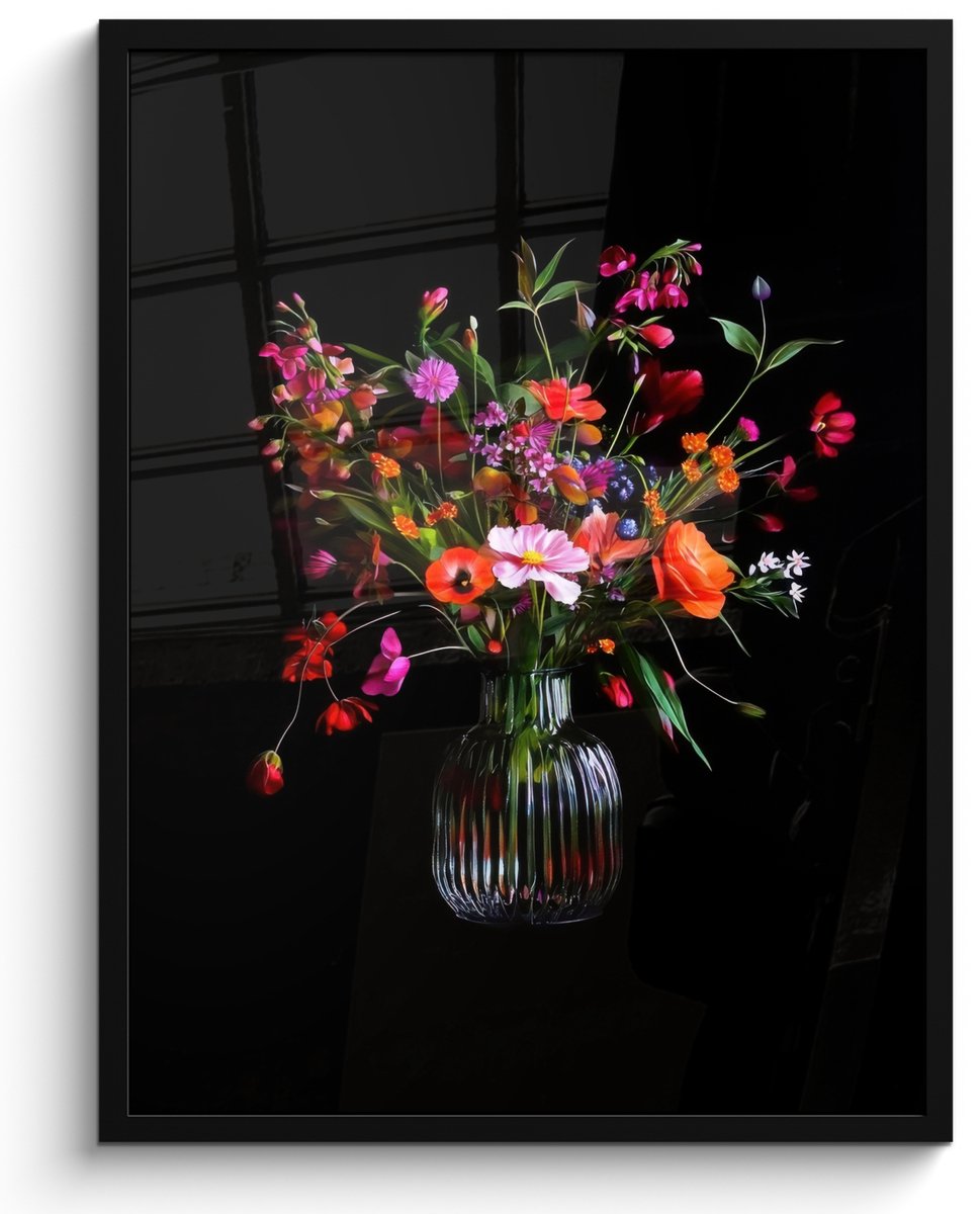 FrameYourWall Poster in lijst - Fotolijst 50x70 cm - Posters - Boeket - Veldbloemen - Vaas - Posterlijst zwart - Decoratie - Wanddecoratie woonkamer - Muurdecoratie slaapkamer Boeket - Bloemen 5