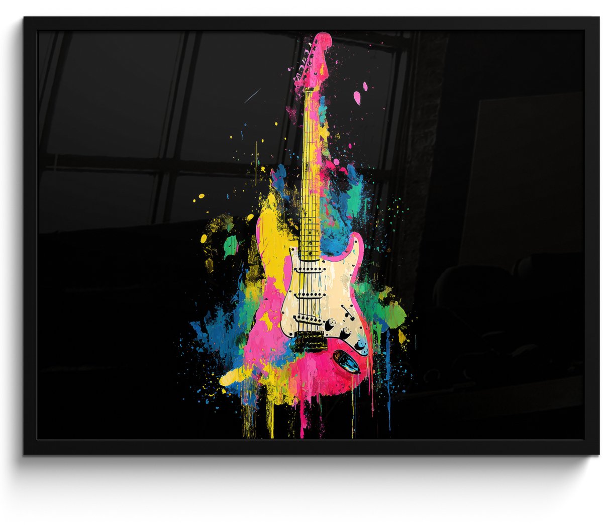 FrameYourWall Poster in lijst - Fotolijst 70x50 cm - Posters - Gitaar - Kleurrijk - Verf - Posterlijst zwart - Decoratie - Wanddecoratie woonkamer - Muurdecoratie slaapkamer