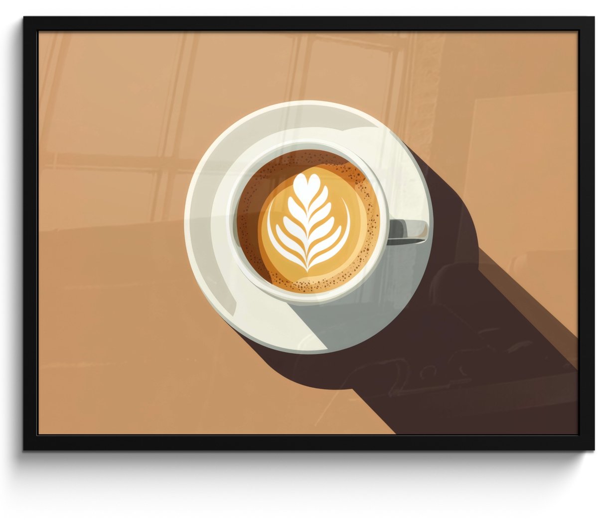 FrameYourWall Poster in lijst - Fotolijst 70x50 cm - Posters - Cappuccino - Kop - Schotel - Minimalitisch - Posterlijst zwart - Decoratie - Wanddecoratie woonkamer - Muurdecoratie slaapkamer Cappuccino - Kopje