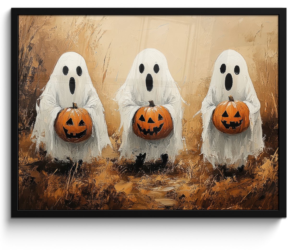 FrameYourWall Poster in lijst - Fotolijst 70x50 cm - Posters - Halloween - Pompoen - Spook - Herfst - Posterlijst zwart - Decoratie - Wanddecoratie woonkamer - Muurdecoratie slaapkamer Halloween - Spookjes
