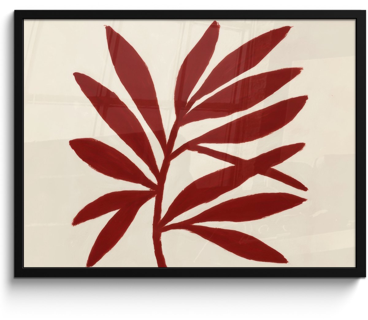 FrameYourWall Poster in lijst - Fotolijst 70x50 cm - Posters - Tak - Bladeren - Rood - Posterlijst zwart - Decoratie - Wanddecoratie woonkamer - Muurdecoratie slaapkamer