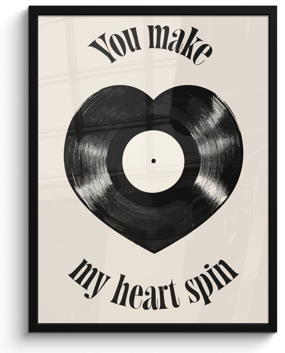 FrameYourWall Poster in lijst - Fotolijst 50x70 cm - Posters - Love - Muziek - Quote - Posterlijst zwart - Decoratie - Wanddecoratie woonkamer - Muurdecoratie slaapkamer Tekst - Hart - Muziek