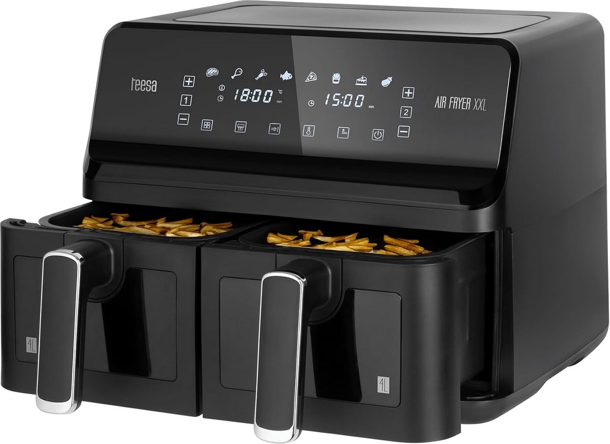 Dubbele Heteluchtfriteuse XXL 2x4L - 2700W met LCD-scherm en 7 Programma's