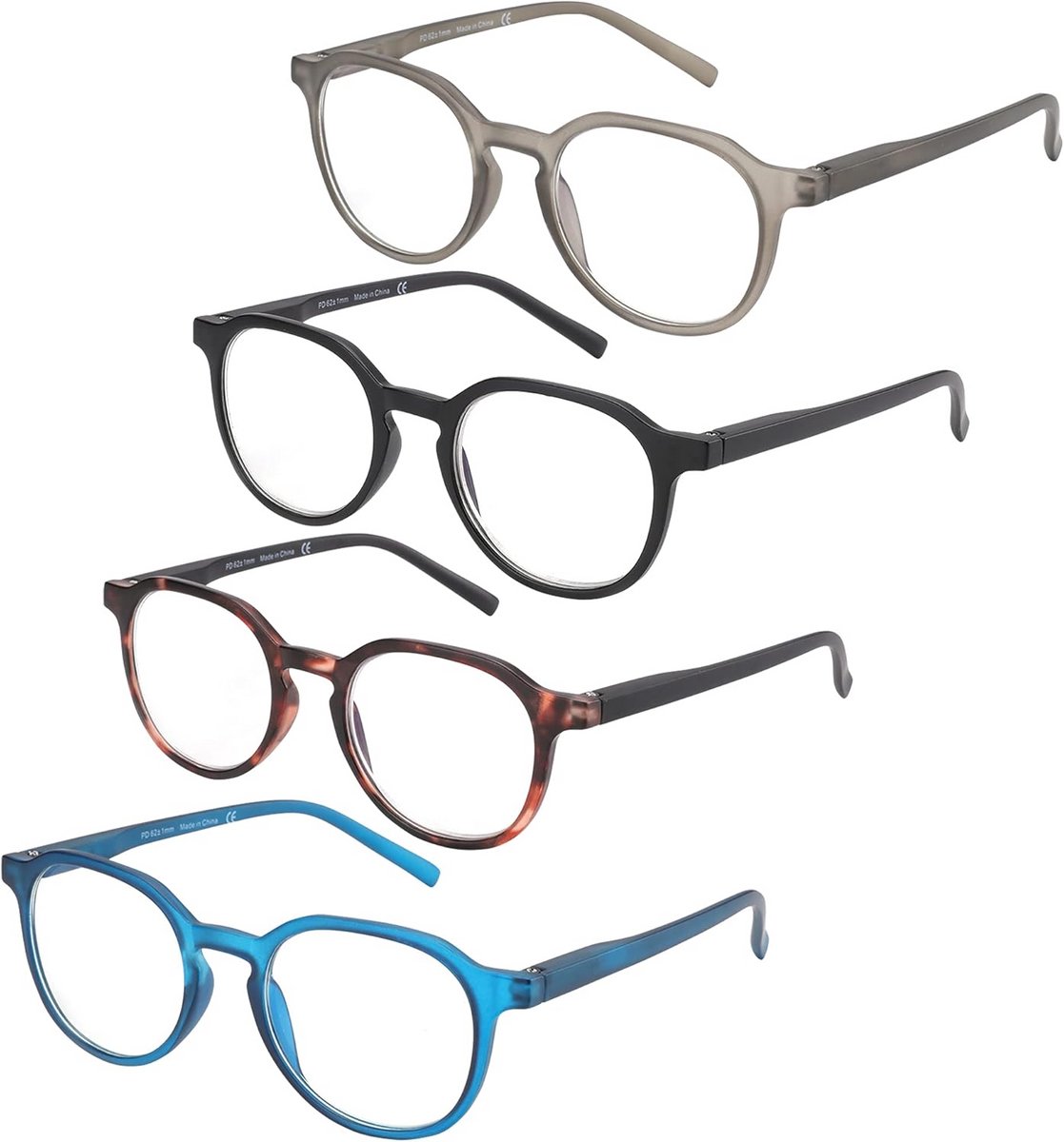 4-Pack Ronde Blauw Licht Blokkerende Computerbrillen | Voor Dames en Heren