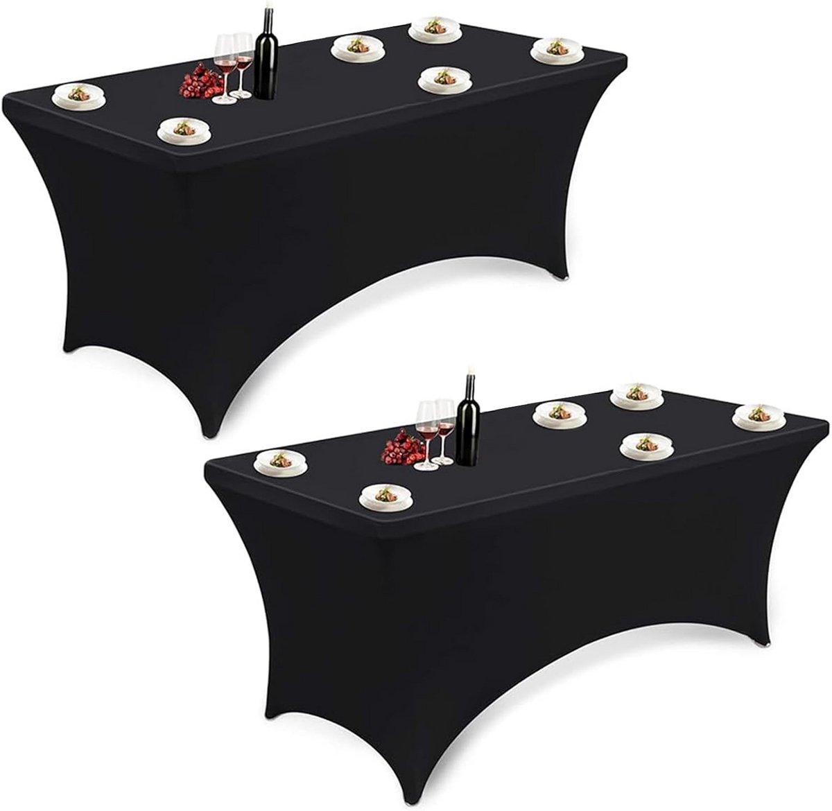 Set van 2 Rekbare Tafelkleden voor Hoge Tafels - Elastisch Polyester Kleed 183x75x75 cm Zwart