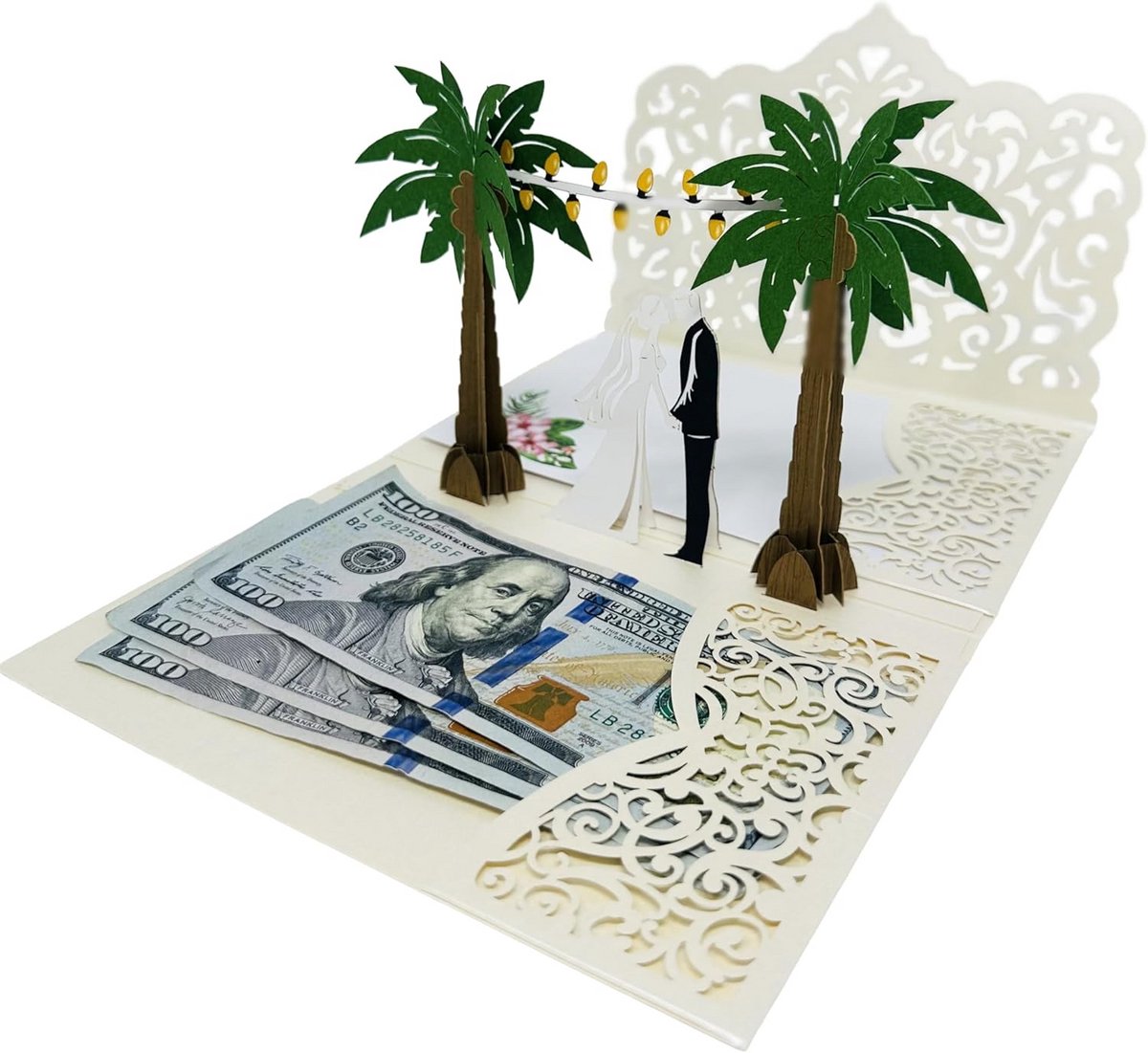 Luxe Pop-Up Trouwkaart met Cadeauhouder voor Bruiloft en Verloving