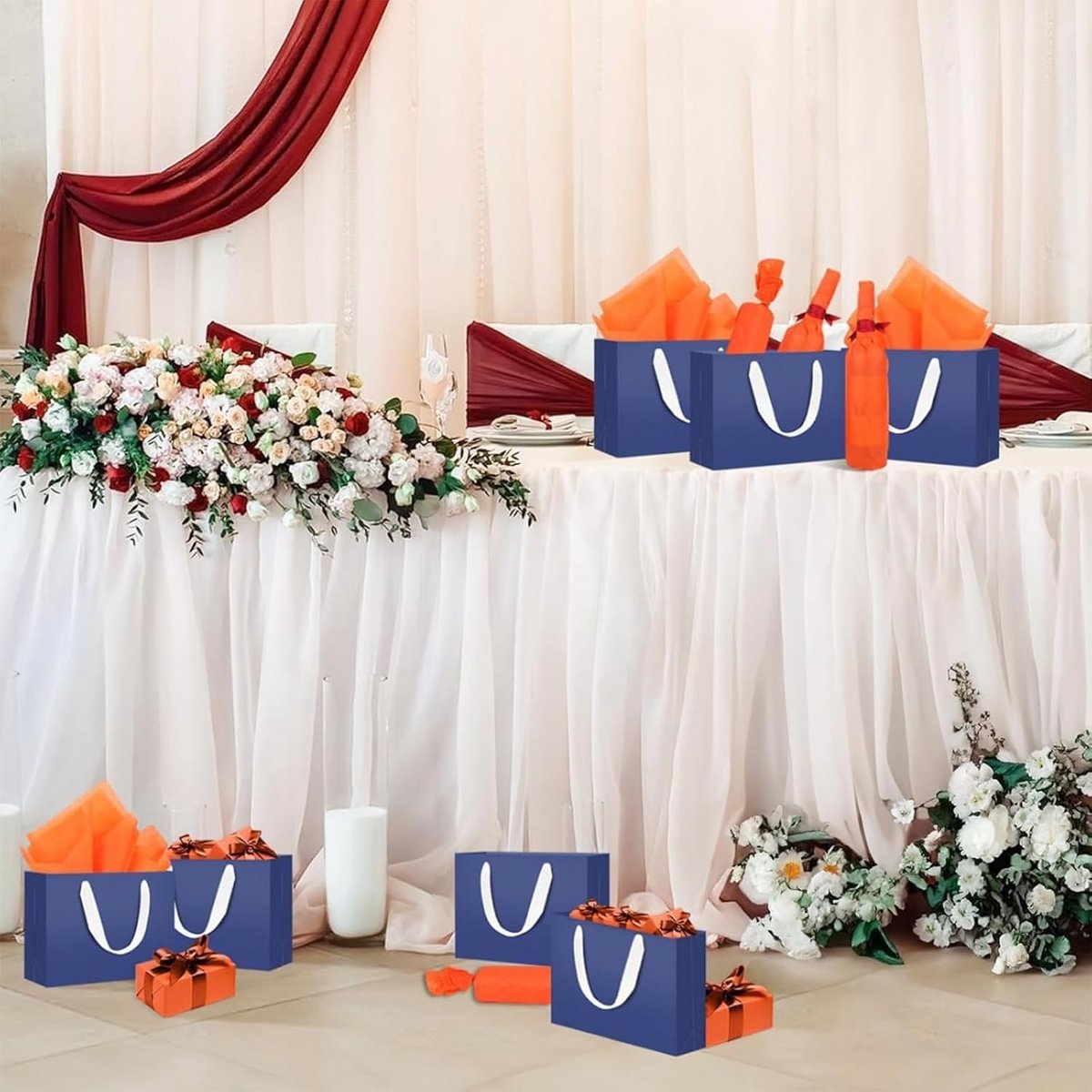Papieren cadeautassen met handvatten - 20 stuks donkerblauw - 32x11.5x28cm - 230gsm
