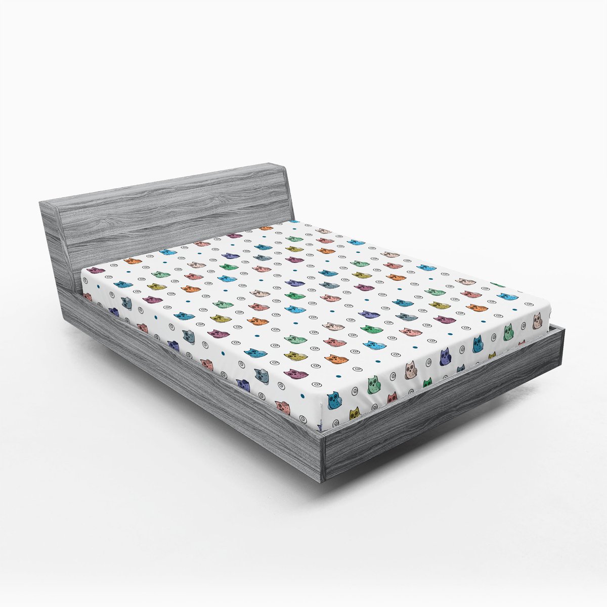 ABAKUHAUS Hoeslaken met Uilenprint, Uilen met Grote Ogen, Babykamer, Zachte Decoratieve stof met Elastische Randen, 120 x 190 cm, Multicolor