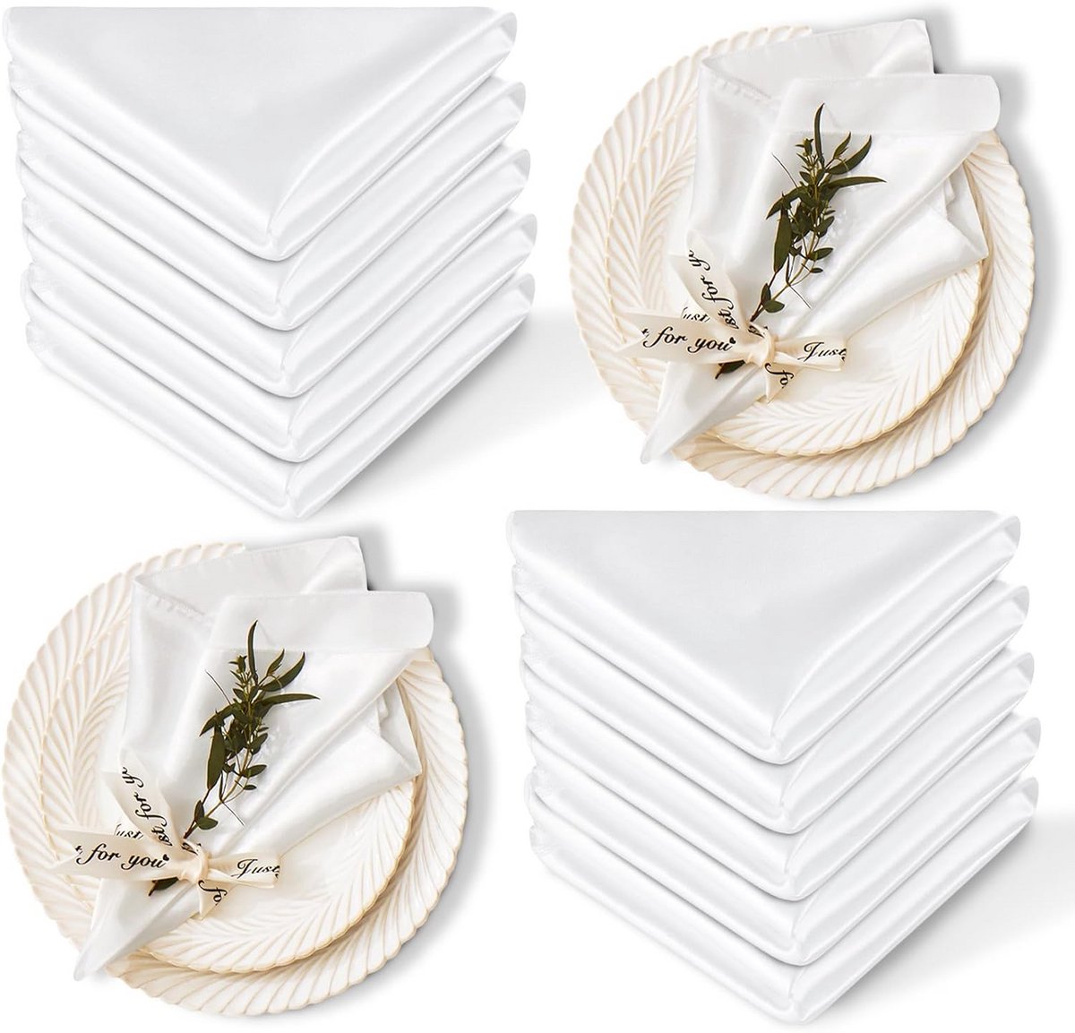 12x Witte Satijnen Servetten 40x40 cm - Luxe Tafeltextiel voor Bruiloft, Diner en Feest