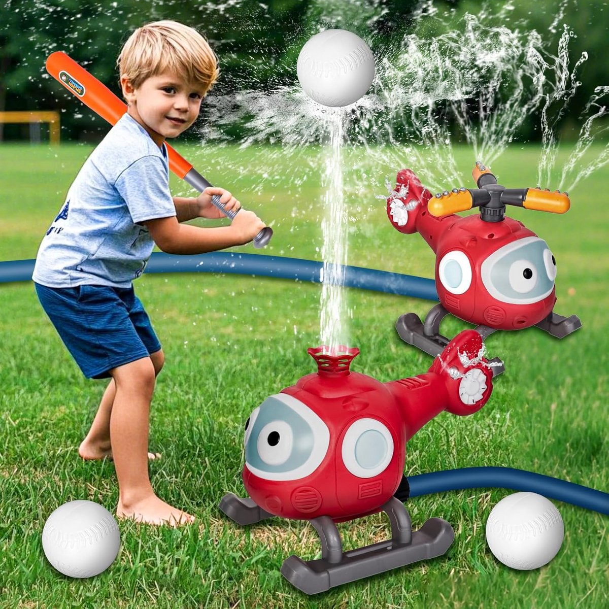 Helikopter Sproeier Baseball Set - 2-in-1 Water Speelgoed voor Kinderen - Buiten Speelgoed voor Tuin en Zwembad - Zomer Speelgoed